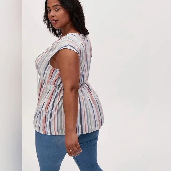 Torrid Striped Peplum Rayon Slub Dolman Top Tassel Strap Colorful Size Large - Picture 2 of 9